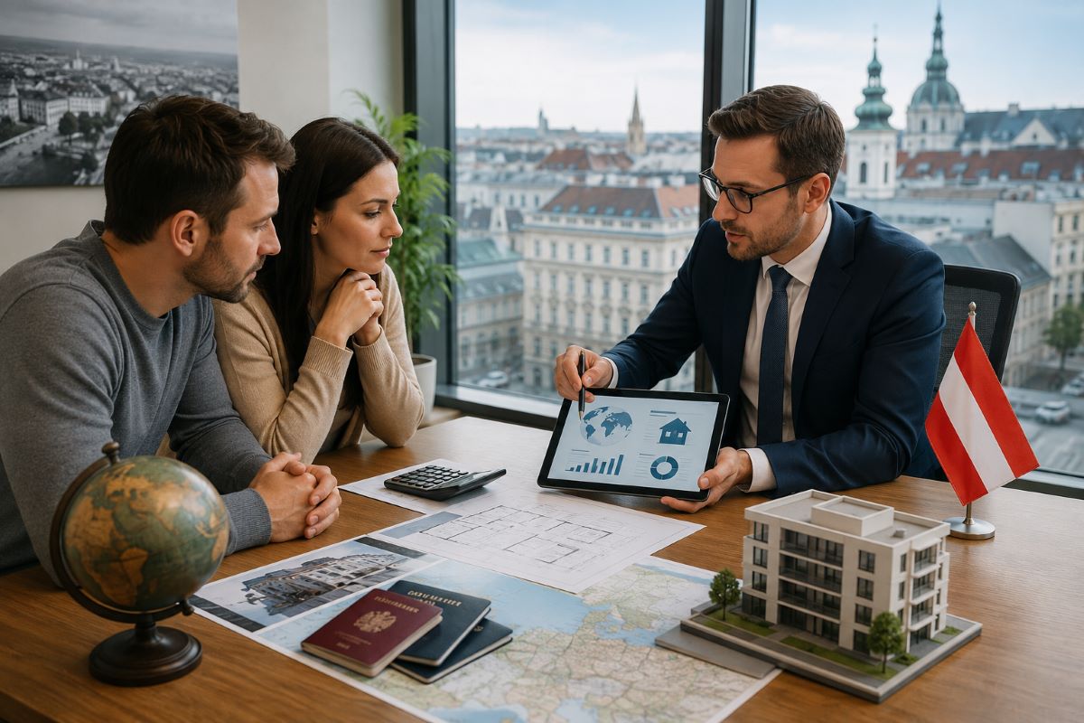 Immobilienkredit in Österreich beantragen - Wohnsitz oder Einkommen im Ausland - lassen Sie sich beraten! (KI, Symbolbild)